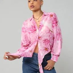 Shein Casual Spread Collar Full Cuffed Sleeve Front Tie-up Shirt-picture-34