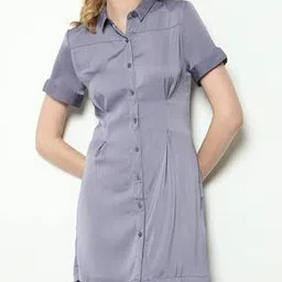 Shein Short Sleeves Textured Mini Shirt Dress-picture-35