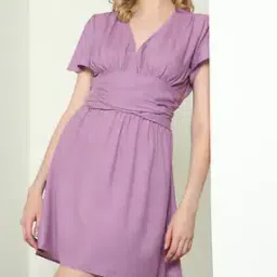 Shein Short Sleeve Front Pleated Waist Empire Dress-picture-24