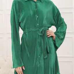 Shein Spread Collar Bell Sleeves Shirt Dress With Belt-picture-52