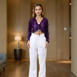 Shein Party Tie-Up Neck Bell Sleeve Ruffled Crop Blouse Top image 3