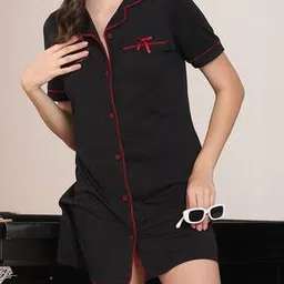 Shein Short Sleeve Contrast Trim Bow Detail Nightshirt-picture-39