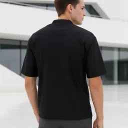 Shein Drop Shoulder Zip Closure Textured Polo Tshirt image 3