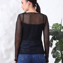 Shein Medium Length Full Sleeves Fishnet Mesh Sheer Top image 3