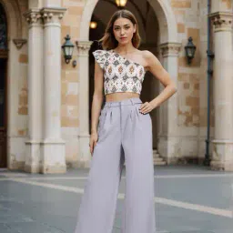 Shein Bohemian One Shoulder Geometric Print Fitted Crop Top image 3