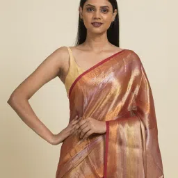 suta Women Striped Saree with Tassels image 3
