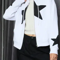 Shein Drop Shoulder Star Chest Print Zipper Hoodie image 1