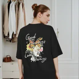 Shein Oversized Fit Drop Shoulder Typographic Back Print Crew Tshirt image 3