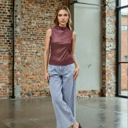 Shein Party Medium Length High Neck Sleeveless Fitted Shimmer Top image 3