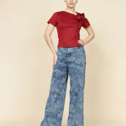 Shein Asymmetrical Neck Short Sleeve Bow Detail Fitted Top image 3