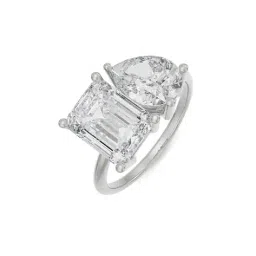 emori Women White Gold Emerald and Pear Lab Grown Diamond Ring image 3