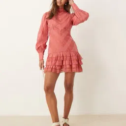 asos design Lace Embroidered Frill Mini Dress image 3