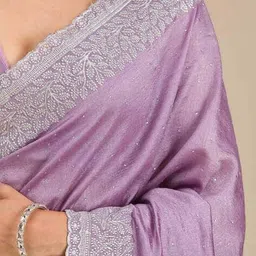 indie picks Vichitra Silk Saree with Embroidered Border and Stone Work Blouse   image 3
