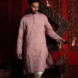 shasak Men Mandarin Collar Regular Fit Long Kurta image 3