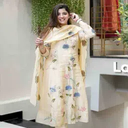 nyrika Women Embroidered A-Line Kurta Suit Set image 3