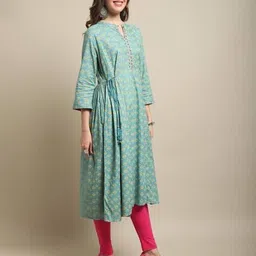 cantabil Women Regular Fit Floral Print Flared Kurti with Round Neck image 3