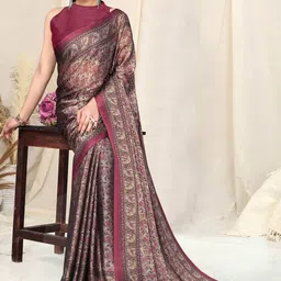 mirchi fashion Floral Print Saree with Contrast Border image 4