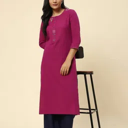 indie picks Women Embroidered A-Line Kurta image 4