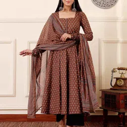 anni designer Women Floral Print Anarkali Kurta with Palazzos & Dupatta Set image 1