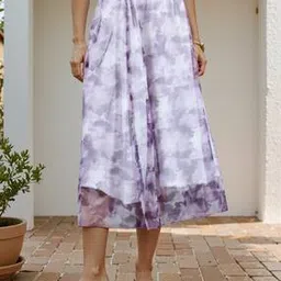 Shein High Waist Tie and Dye Midi A-Line Skirt-image-0