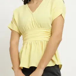 Shein Extended Sleeve Ruched Waist Smocked Peplum Top-picture-33