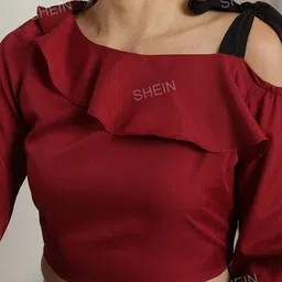 Shein Casual Full-length One-shoulder SleeveRuffle Detail Crop Top image 4