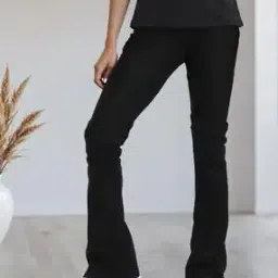 Shein Full Length High Rise Panelled Flared Track Pants-image-2