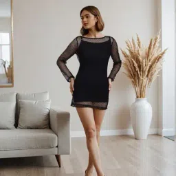 Shein Full Sleeve Fishnet Mesh Sheer Mini Bodycon Dress image 4