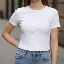 Shein Short Sleeves Top with Button Closure-image-35