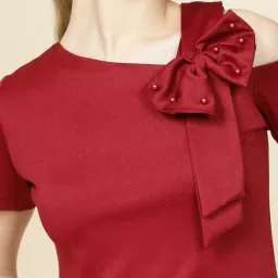 Shein Asymmetrical Neck Short Sleeve Bow Detail Fitted Top image 4