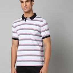 indian terrain Men Striped Regular Fit Polo T-Shirt with Patch Pocket image 4