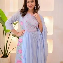 vaidehi fashion Women Embroidered A-Line Kurta Suit Set image 4