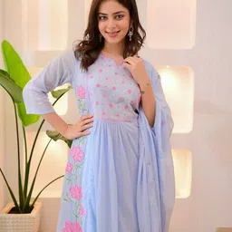 momina fashion Women Embroidered A-Line Kurta Suit Set image 4