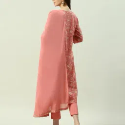 biba Women Floral Print Straight Kurta with Pants & Dupatta image 3