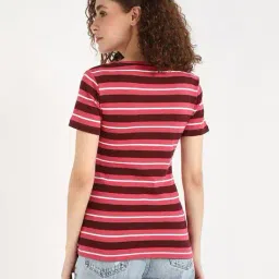 tommy hilfiger Women Striped Fave Core Plus Regular Fit V-Neck T-Shirt image 4