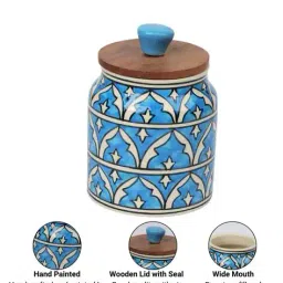 vareesha  Jodhpuri Hand Painted Ceramic Jar with Wooden Lid Set of 2 image 4