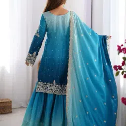 tanuka Women Embroidered Straight Kurta with Sharara & Dupatta Set image 4