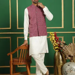 jompers Men Embroidered Regular Fit Nehru Jacket image 5