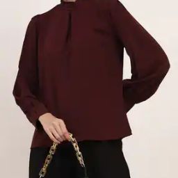 Shein High Neck Full Cuffed Sleeves Pleated Top-picture-3