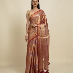 suta Women Striped Saree with Tassels image 1