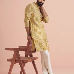 kisah Men Regular Fit Long Kurta with Mandarin Collar image 5