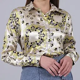 Shein Spread Collar Cuffed Sleeves Boho Print Shirt-image-36