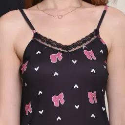 Shein Spaghetti Strap Novelty Print Lace Trim Mini Chemise image 5