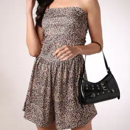 Shein Strapless Side Ruched Animal Print Playsuit image 1