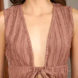 Shein Plunging Neck Open Front Tie-Up Textured Top image 5