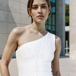 Shein One Shoulder Textured Eyelet Fitted Semi Sheer Top image 5