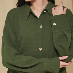 Shein Drop Shoulder Heart Shaped Button Textured Shirt image 5