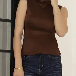Shein Fitted Medium Length High Neck Sleeveless Top-image-0
