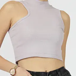 Shein Sleeveless Ribbed High Neck Crop Fitted Tank Top-image-8