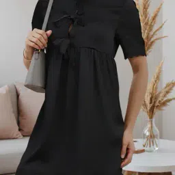 Shein Tie-Up Neck Short Sleeve Lace Trim Empire Dress image 1